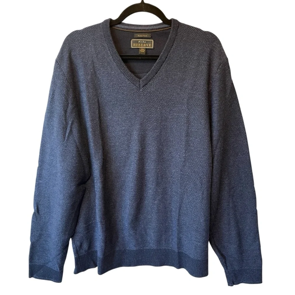 Jos A Bank Reserve Sweater XXL Blue V-neck Wool Cashmere blend Mens pullover - Picture 1 of 7